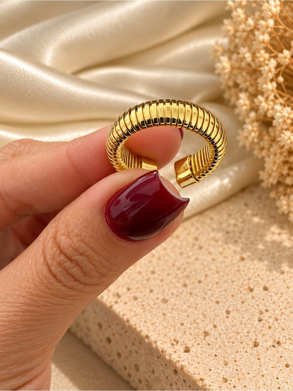 Gold Ribbed Dome Ring